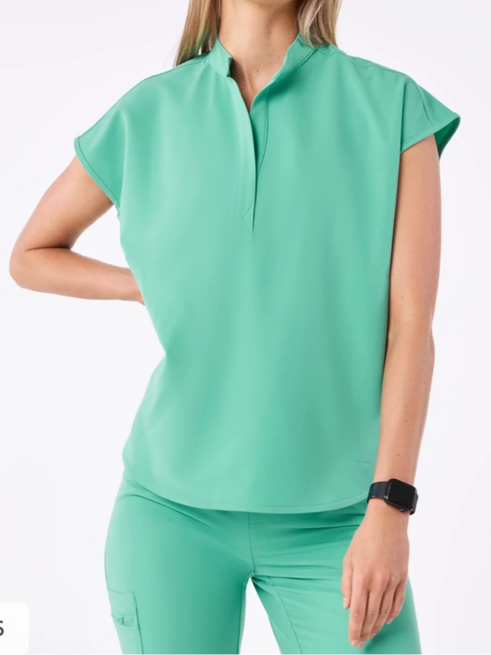 FIGS Women's Short-Sleeve Split-Neck Oversized Top in Surgical Green